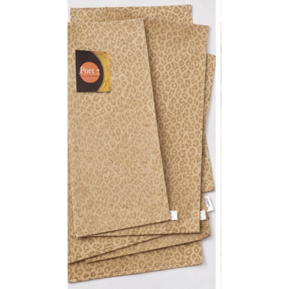 Port 7 Animal Print Placemats Set of 5 Leopard Pattern 13x18 Neutral Tan/Gold